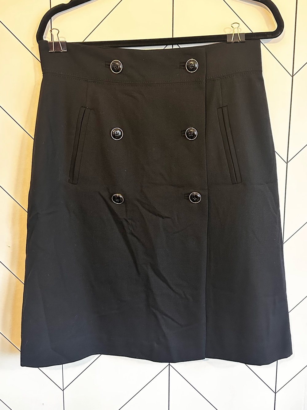 Banana Republic Black Double-Breasted Subtle A-Line Skirt